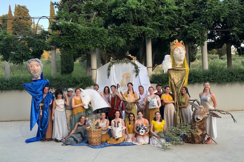 Group photo of the summer 2019 Commedia dell'Arte class in full costumes and masks